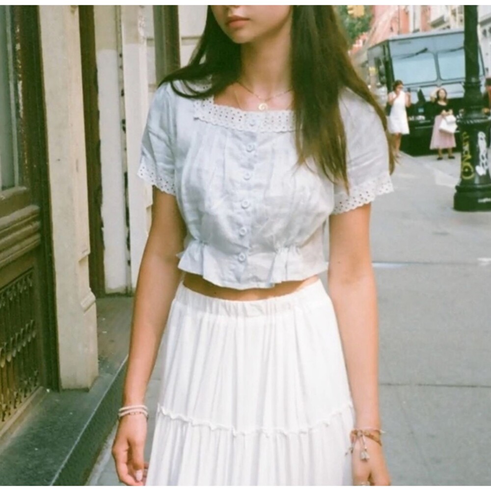 Brandy Melville Top austen lace crop womens White (one size) coquette cottage